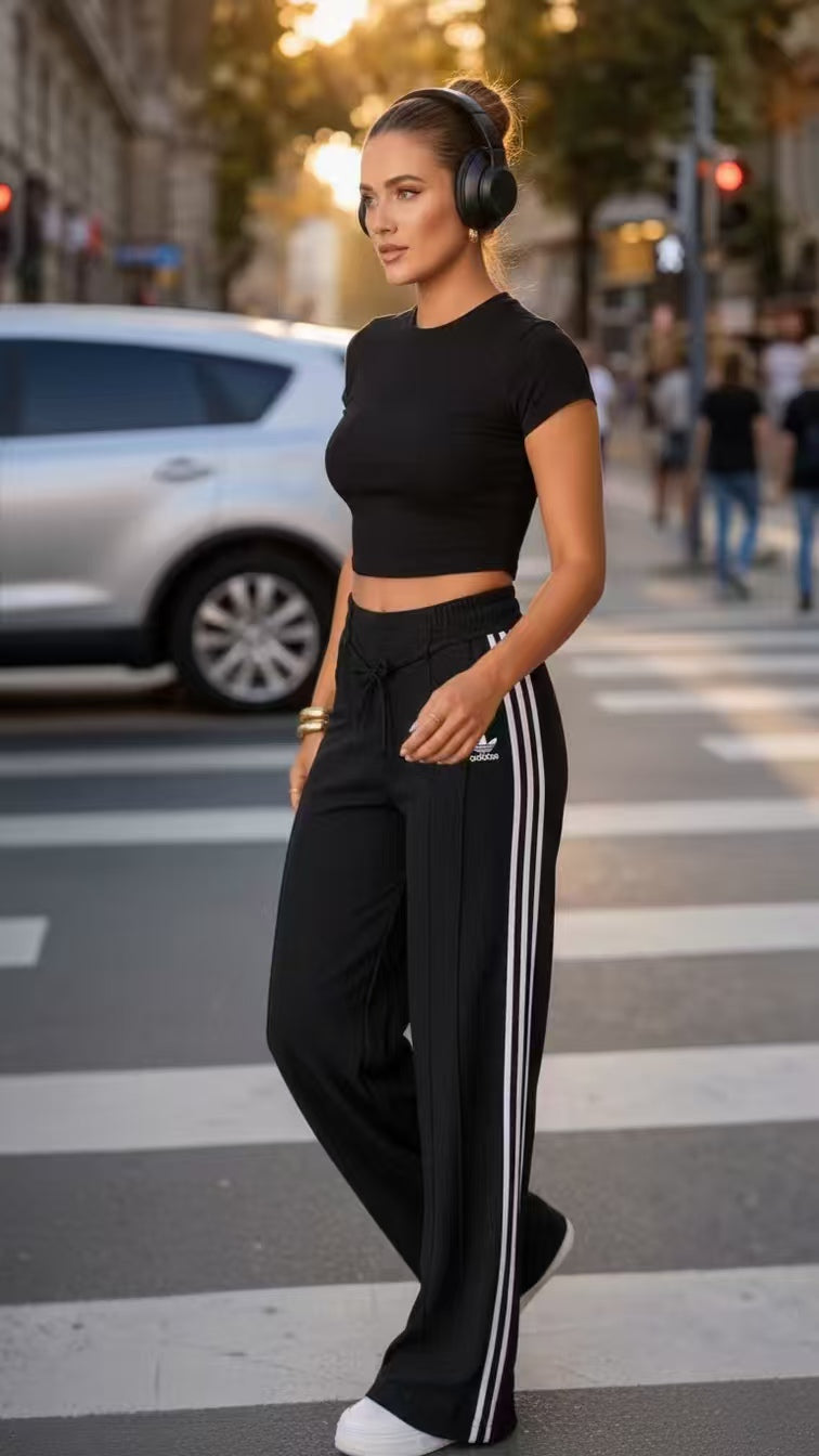 Women’s Side Stripe Track Pants ✨ High‑Waist Casual Jogger Trousers