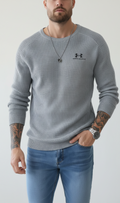 Men’s Waffle Knit Crew Neck Long‑Sleeve Sweater